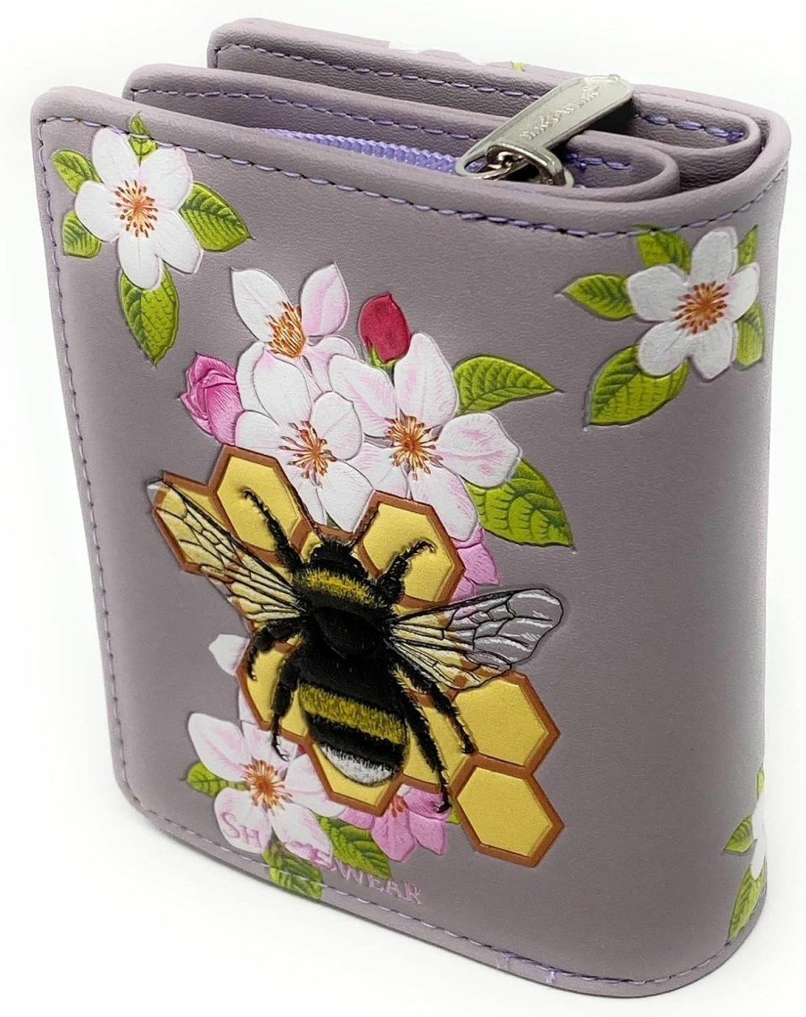 Shag Wear Wallets | Shag Wear Bumble Bee Tattoo Small Fashion Wallet For Women Vegan Faux Leather Lavender 4.5\"