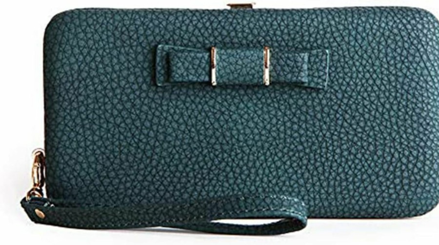 Achieer Wallets | Achieer Women Bowknot Wallet Long Purse Phone Card Holder Clutch Large Capacity Pocket (Blackish Green)