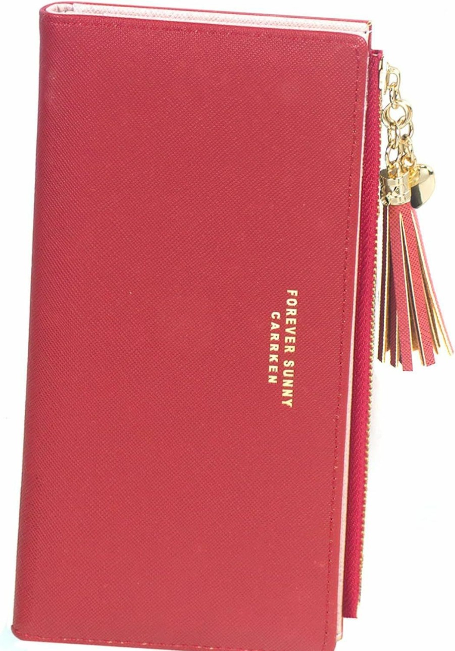 SUMGOGO Wallets | Sumgogo Wallets For Women Slim Clutch Purse Handbag Card Holder Womens Long Tassel Zipper Pocket Fashion Taiga Leather Billfold Wallet (Pink)