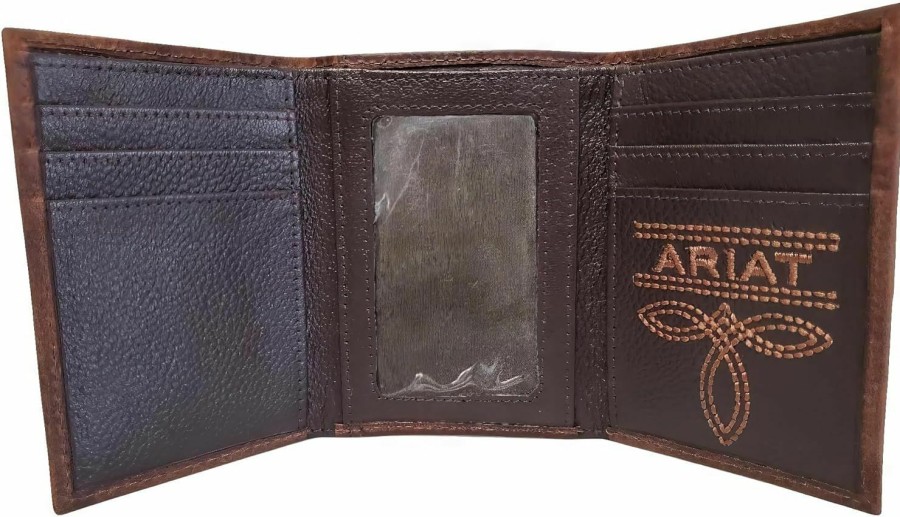 ARIAT Wallets | Ariat Trifold Wallet Emboss Corner Logo Brown One Size