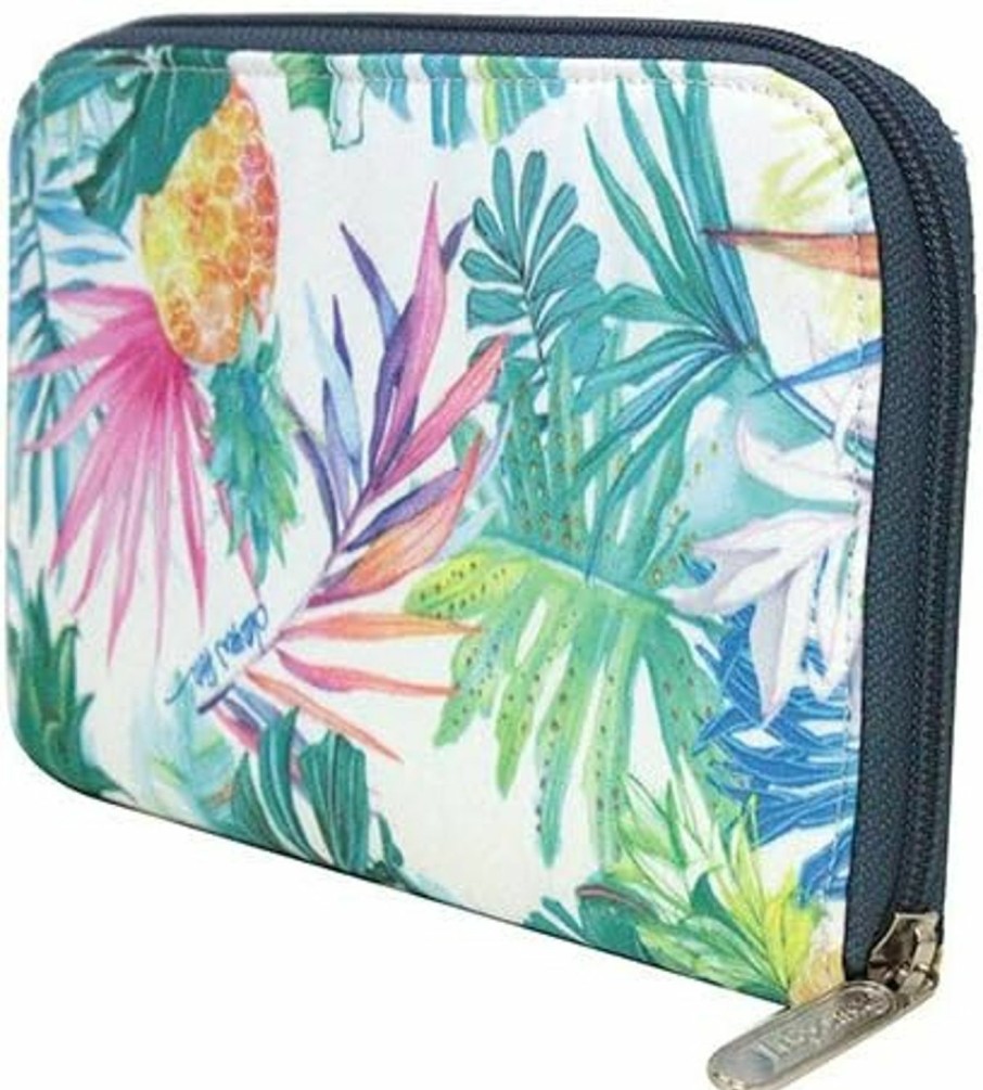 LeSportsac Wallets | Lesportsac Lauren Roth Uluwehi Hawaii Exclusive Lily Wallet, Style 6506/Color K605, Vibrant Tropical Flowers, Palm Fronds & Pineapples, Lauren Roth Signature Printed On Pattern & Logo Tag