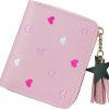 FuninCrea Wallets | Funincrea Ladies Purse Wallet With Star Pendant, Pu Leather Purse With Card Slots And Compartments, Lady Credit Card Holder With Zipper, Solid Color Wallet With Embroidery Heart Pattern (Pink)