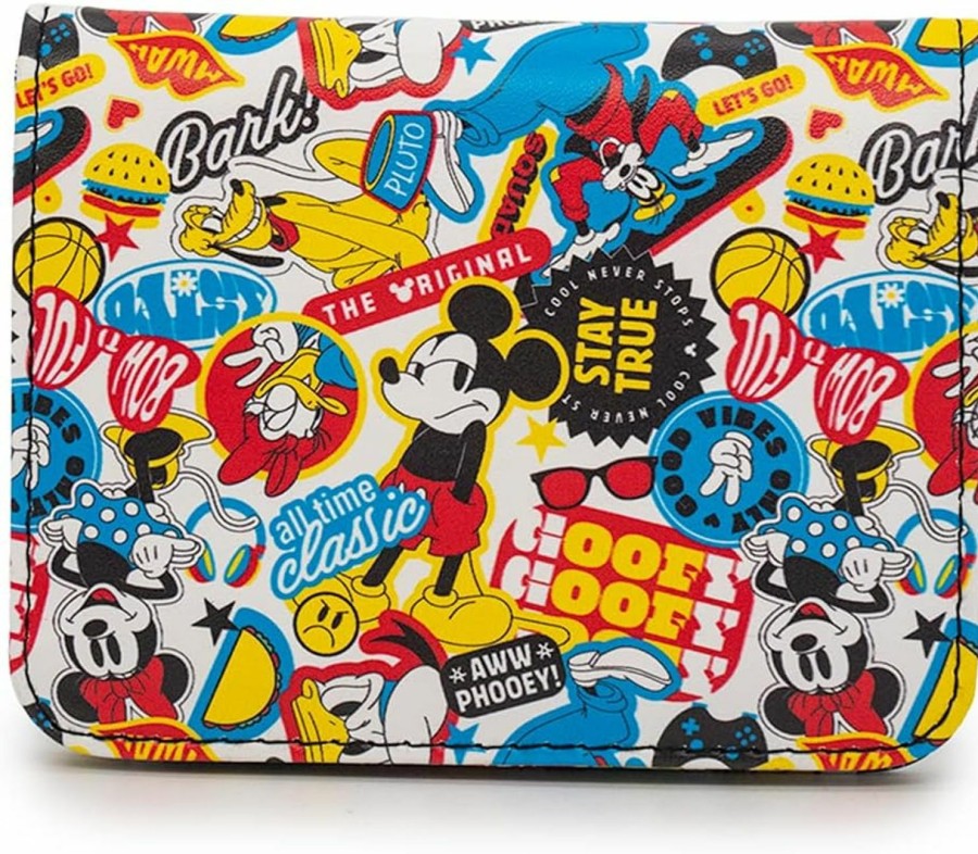 Buckle-Down Wallets | Buckle-Down Disney Wallet, Id Fold Over Snap, Disney The Sensational Six Poses And Icons Collage, White, Vegan Leather