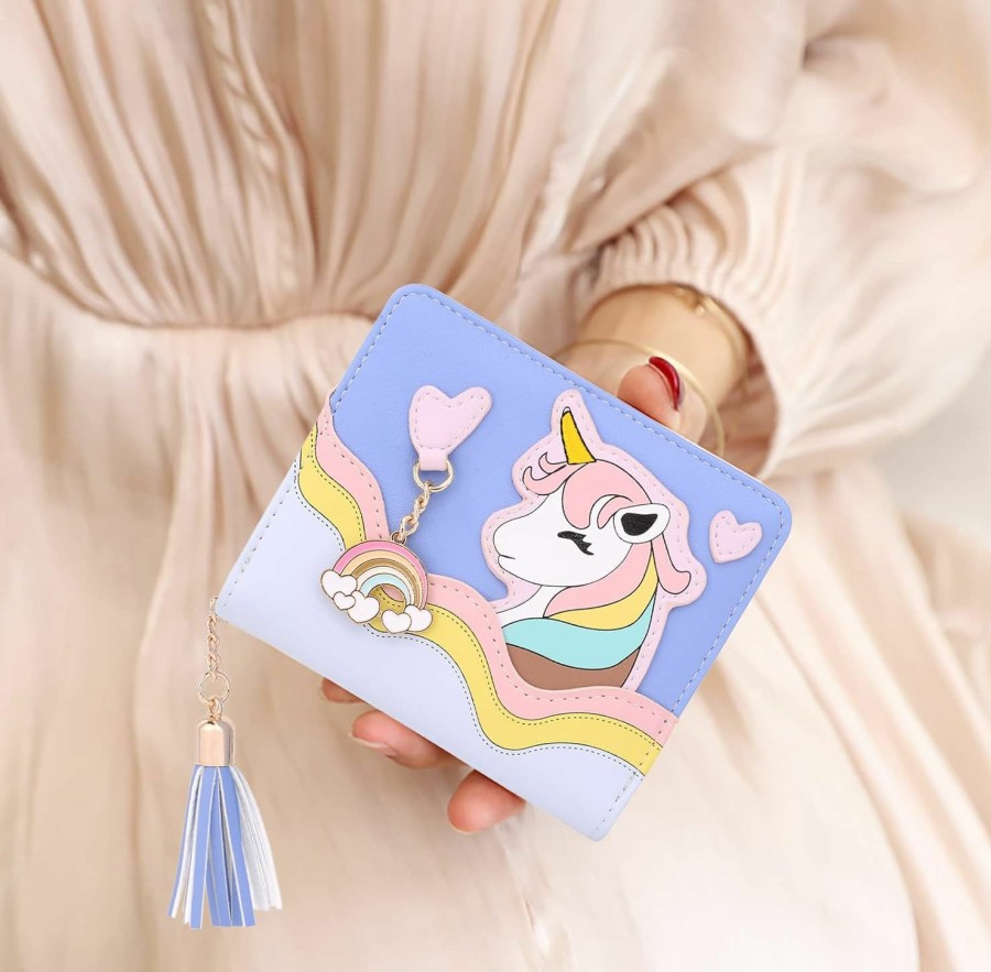 UTO Wallets | Uto Wallet For Girls Cute Unicorn Leather Vegan Small Women Tassel Rainbow Pendant Card Holder Kawaii Coin Purse