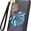 FEITH&FELLY Wallets | Feith&Felly Women Rfid Blocking Wallet Embossed Genuine Leather Wristlet Clutch Purse Handbag