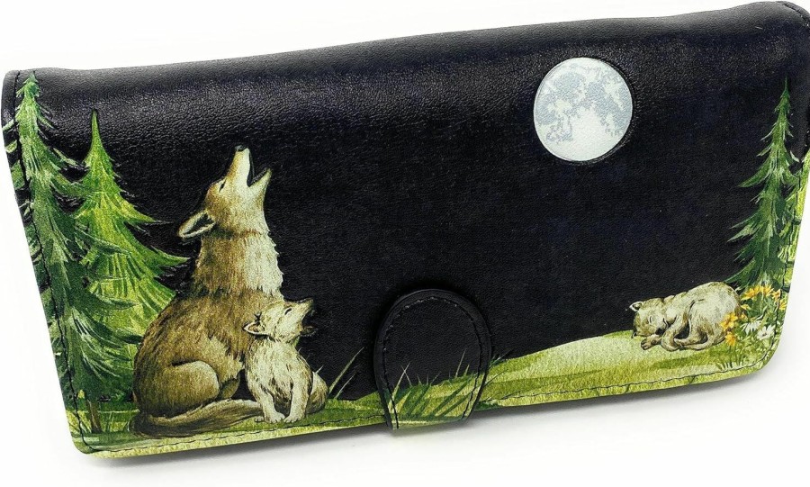 Shag Wear Wallets | Shag Wear Wolf Pack Large Animal Wallet For Women Vegan Faux Leather 7\" Black