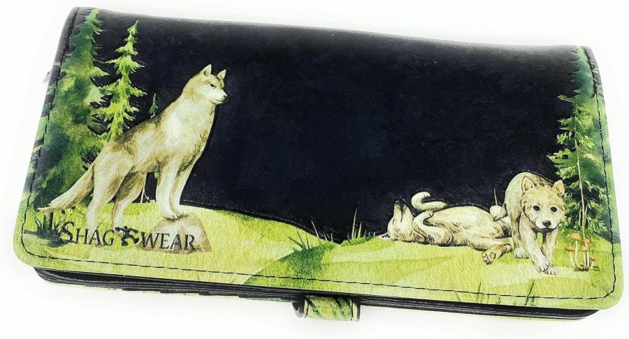 Shag Wear Wallets | Shag Wear Wolf Pack Large Animal Wallet For Women Vegan Faux Leather 7\" Black