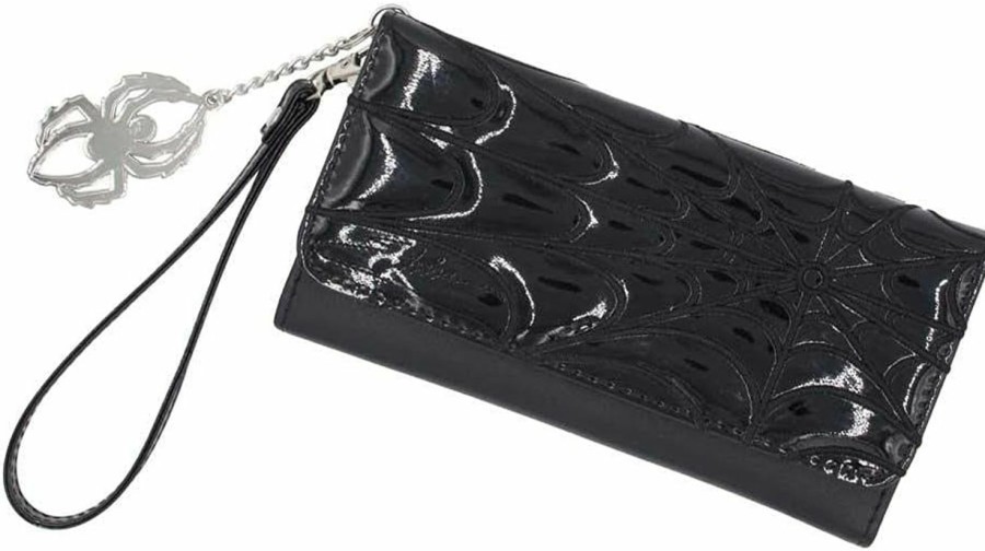 kreepsville 666 Wallets | Kreepsville 666 Elvira Women'S Spiderweb Flap Wallet Macabre Mobile Black Collection