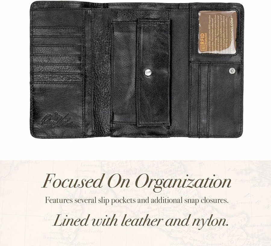 Patricia Nash Wallets | Patricia Nash Terresa Women'S Wallet - Cash And Credit Card Wallet For Women, Stylish Slim Wallet For Women In Real Leather, Small Womens Wallet, Cash Holder Wallet For Women, Black