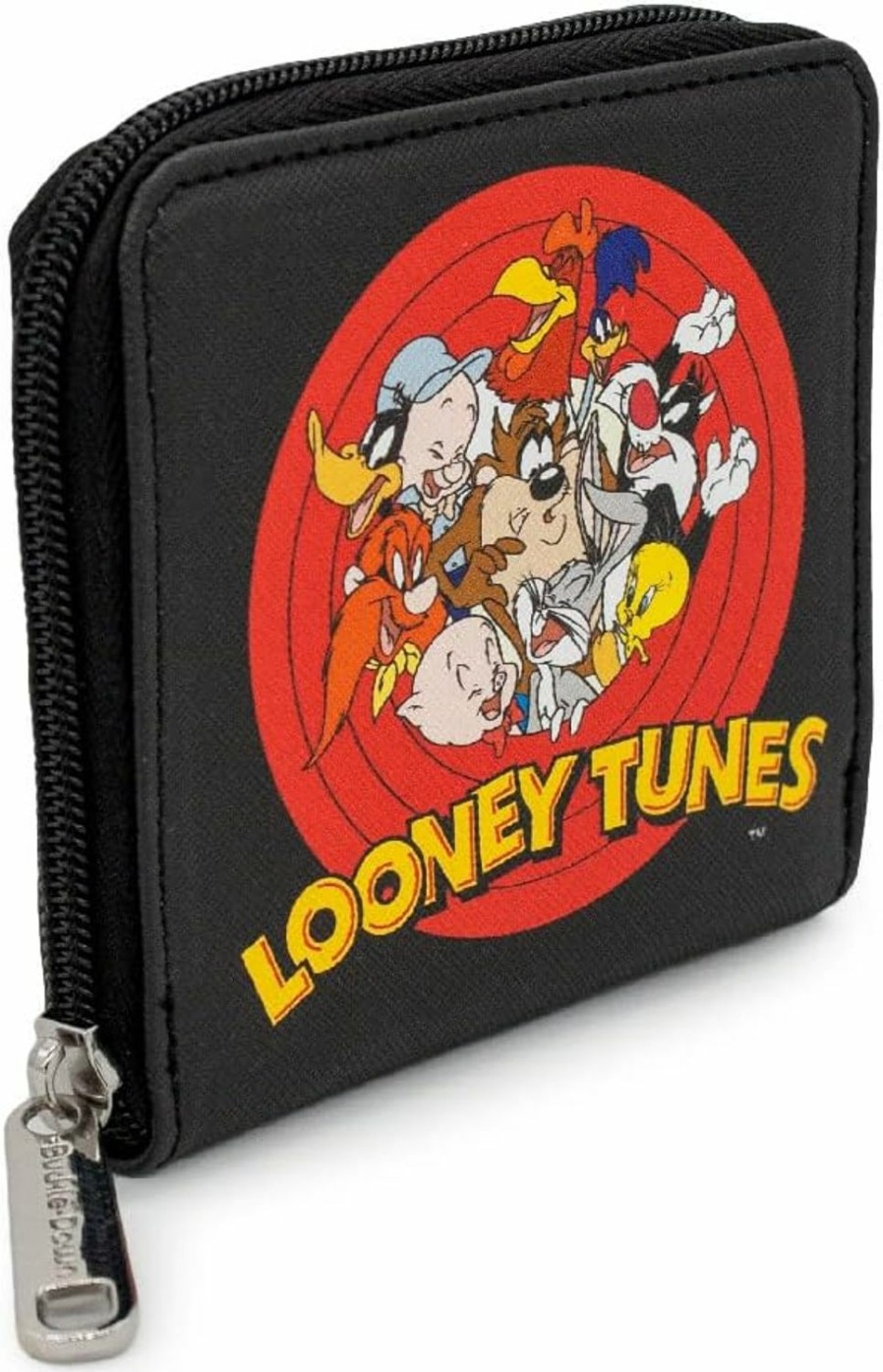 Buckle-Down Wallets | Buckle Down Looney Tunes Wallet, Square Zip Around, 10 Character Bullseye Logo, Black, Vegan Leather