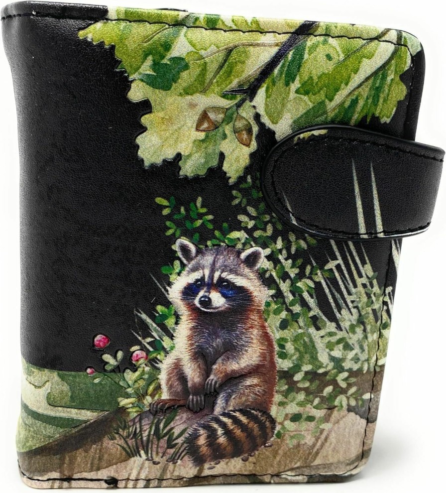 Shag Wear Wallets | Shag Wear Raccoon Family Small Animal Wallet For Women And Teen Girls Vegan Faux Leather Black 4.5\"