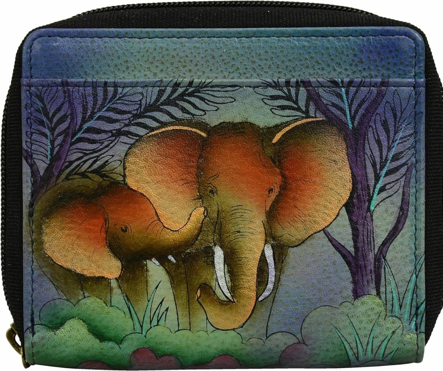 Anna by Anuschka Wallets | Anna By Anuschka Women'S Hand-Painted Genuine Leather Zippered Organizer Wallet - Elephant Family