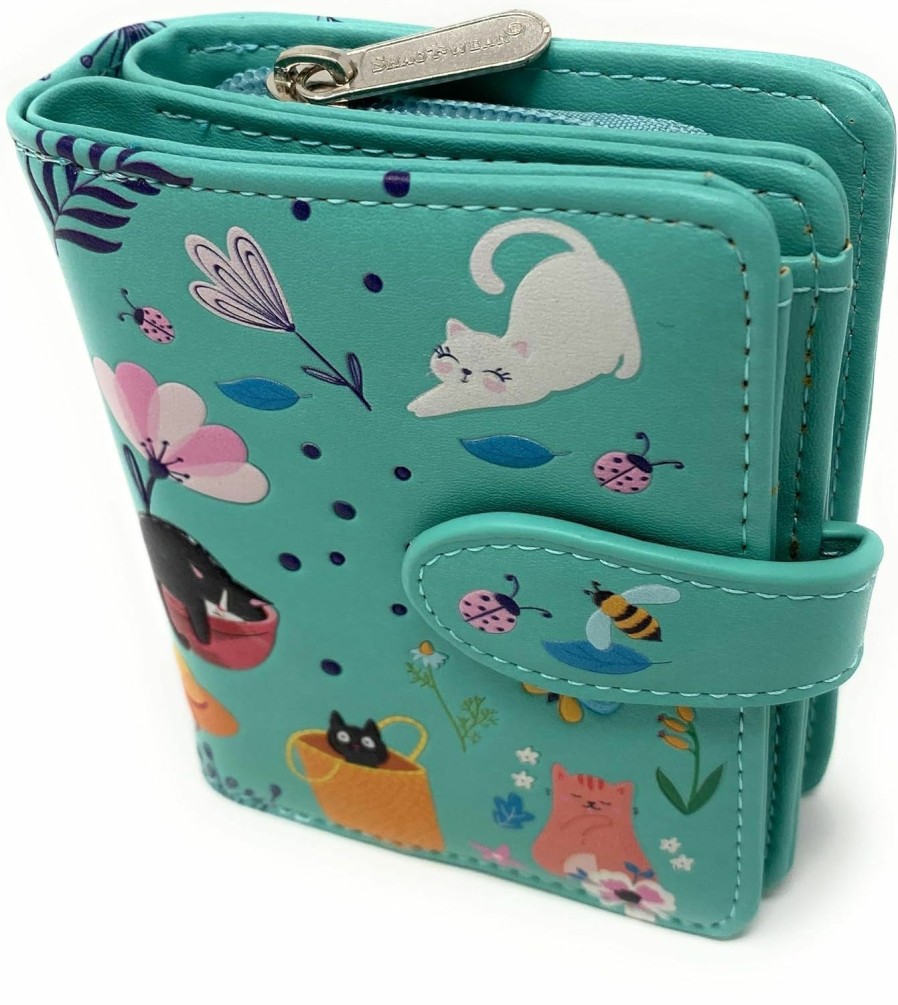 Shag Wear Wallets | Shag Wear Cats In The Garden Small Wallet For Women 4.5\" Teal