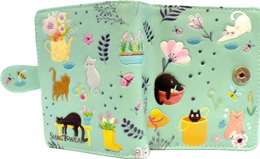 Shag Wear Wallets | Shag Wear Cats In The Garden Small Wallet For Women 4.5\" Teal