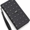 FOME Wallets | Wallet Women Punk Style Pu Long High-End Cross Pattern Wallet Purse Zipper Bag Handbag Skull Plated