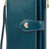 FOXLOVER Wallets | Foxlover Large Capacity Clutch Wallet For Women Rfid Blocking Waxed Leather Multi Card Holder Organizer (Blue)