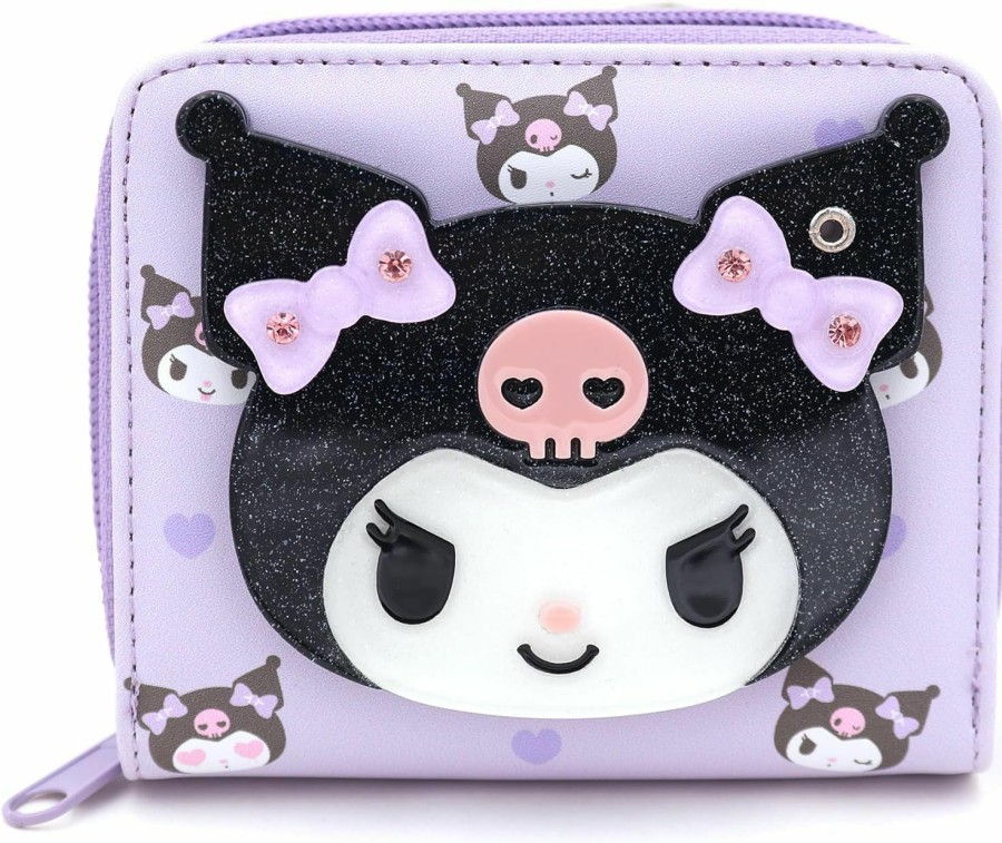 FLYBOT Wallets | Kuromi Cute Secret Mirror Lovely Violet Bifold Zip Around Vegan Leather Wallet With Cards Coin Bill Holder