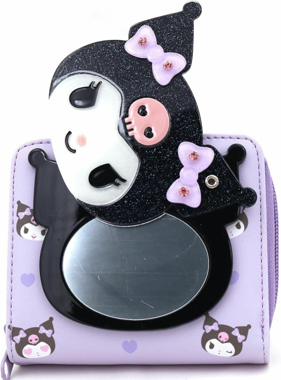 FLYBOT Wallets | Kuromi Cute Secret Mirror Lovely Violet Bifold Zip Around Vegan Leather Wallet With Cards Coin Bill Holder