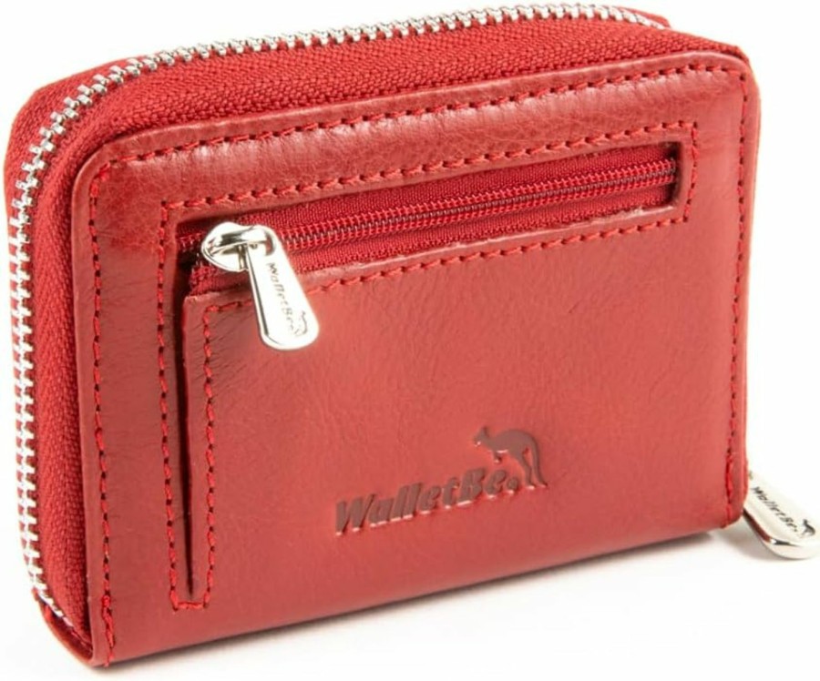 WalletBe Wallets | Walletbe Women'S Wallet Leather Rfid Original Zip Accordion, 10 Card Slots, Vegetable Tanned Leather Red