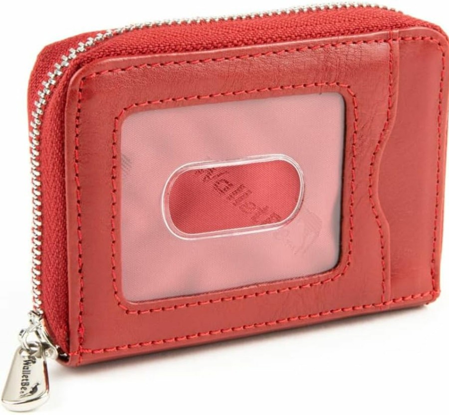 WalletBe Wallets | Walletbe Women'S Wallet Leather Rfid Original Zip Accordion, 10 Card Slots, Vegetable Tanned Leather Red