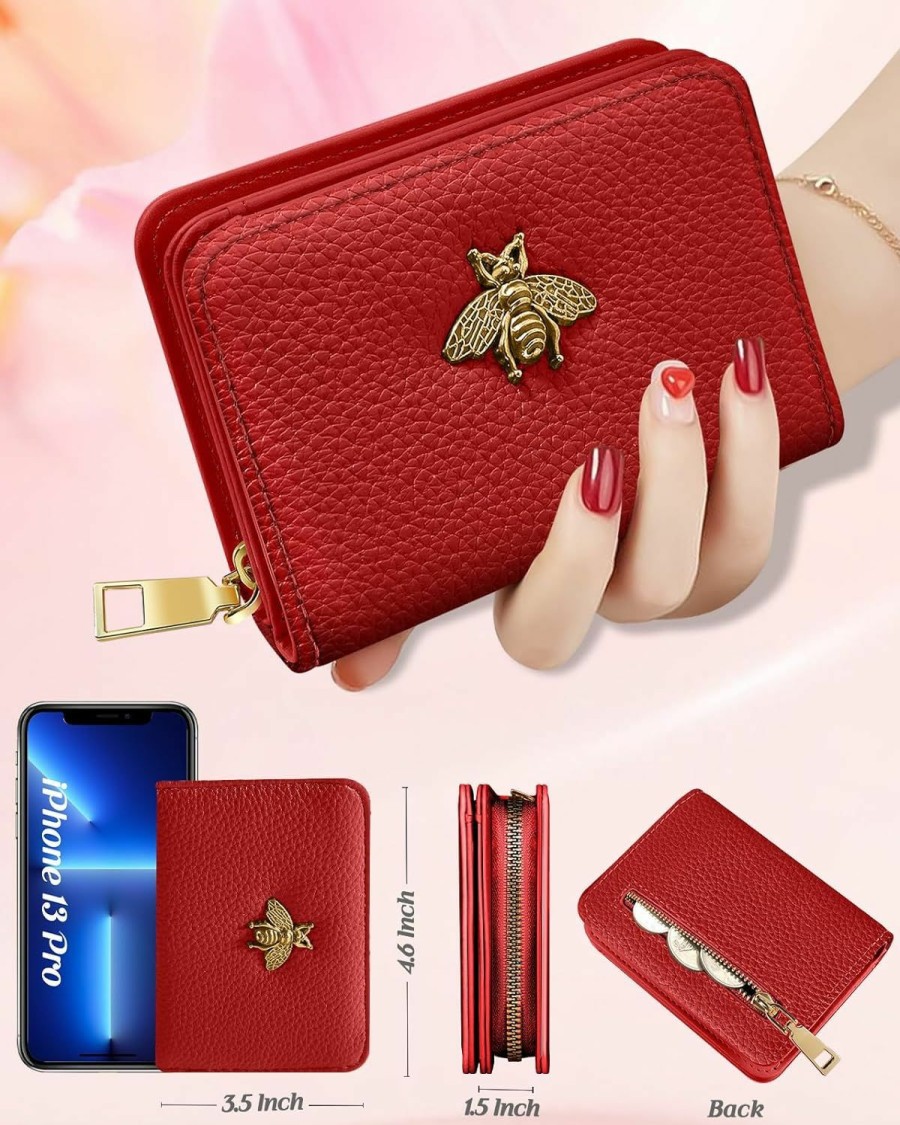 Bistup Wallets | Bistup Credit Card Holder Wallet For Women Cute Leather Ladies Teen Girls Female Cardholder Wallets Accordion Purse Small Medium Aesthetic Print Mushroom Skull Unique Modern Y2K Rfid Zipper Around