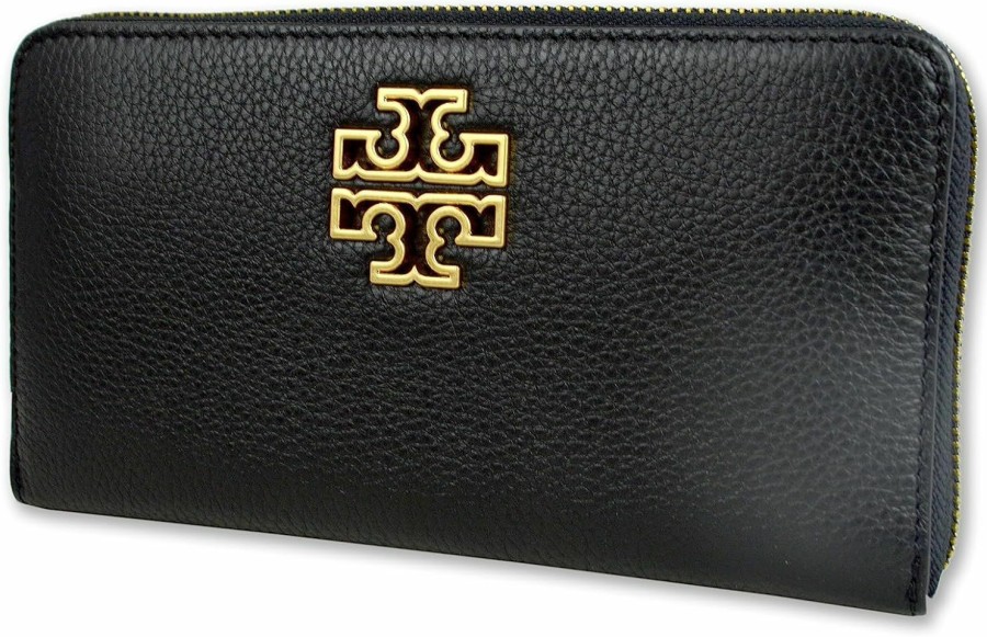 Tory Burch Wallets | Tory Burch Women'S 141004 Pebbled Leather Britten Zip Continental Wallet (Black)