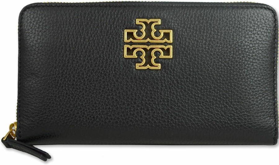 Tory Burch Wallets | Tory Burch Women'S 141004 Pebbled Leather Britten Zip Continental Wallet (Black)