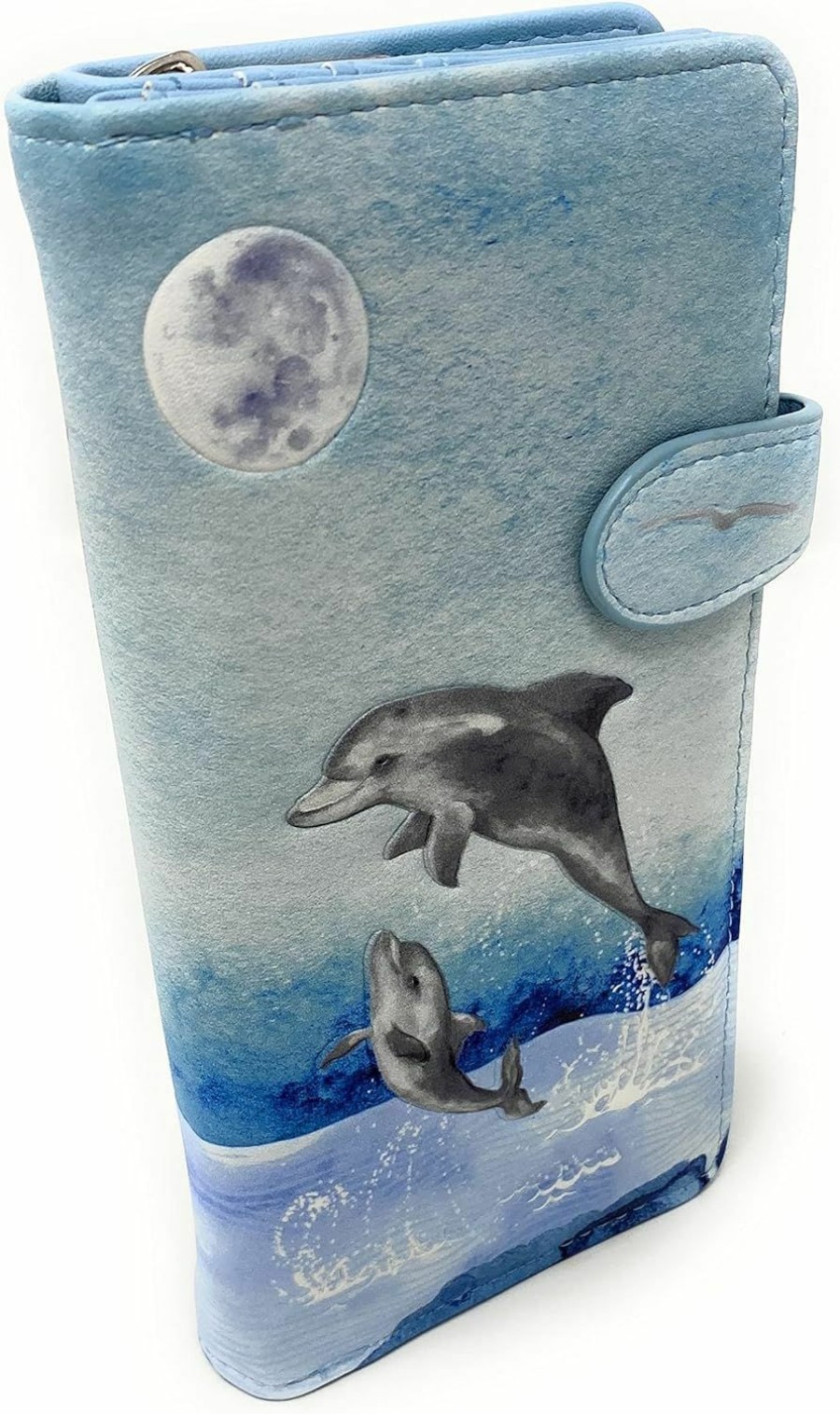 Shag Wear Wallets | Shag Wear Mystic Dolphin Large Animal Wallet For Women Vegan Faux Leather Blue 7\"