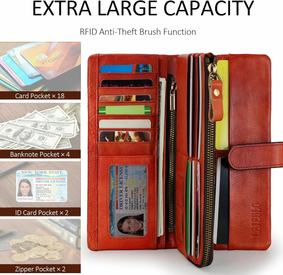 LETEULO Wallets | Leteulo Women'S Rfid Blocking Clasp Wallet Vintage Hand Rubbing Wallets Organizer