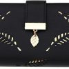 Creative-Idea Wallets | Create Idea Black Women Long Leaf Bifold Wallet Purse Clutch Card Holder Synthetic Material Leaf-Shaped Metal Pendant Purse