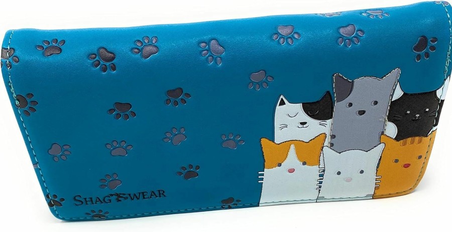 Shag Wear Wallets | Shag Wear Kitty Cat Crowd Large Wallet For Women Teal 7\"