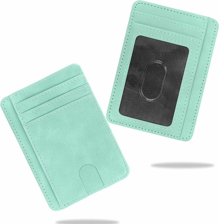 CONISY Wallets | Conisy Womens Slim Wallet, Minimalist Front Pocket Leather Thin Credit Card Holder With Rfid Blocking (Mint Green)