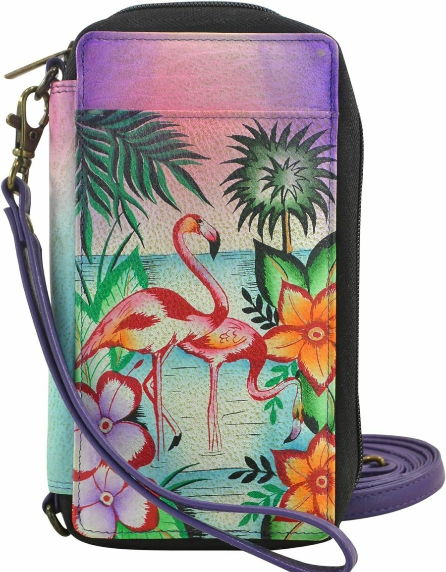 Anna by Anuschka Wallets | Anna By Anuschka Women'S Hand-Painted Genuine Leather Smartphone Case & Wallet - Tropical Flamingos