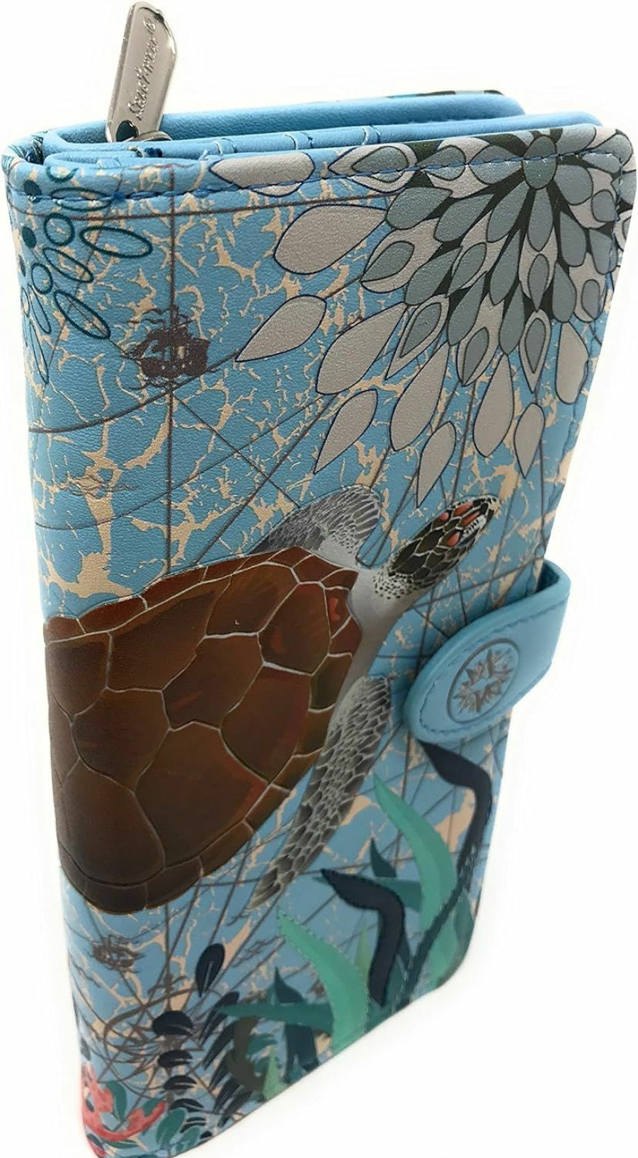 Shag Wear Wallets | Shag Wear Sea Turtle Large Wallet For Women 7\" Blue