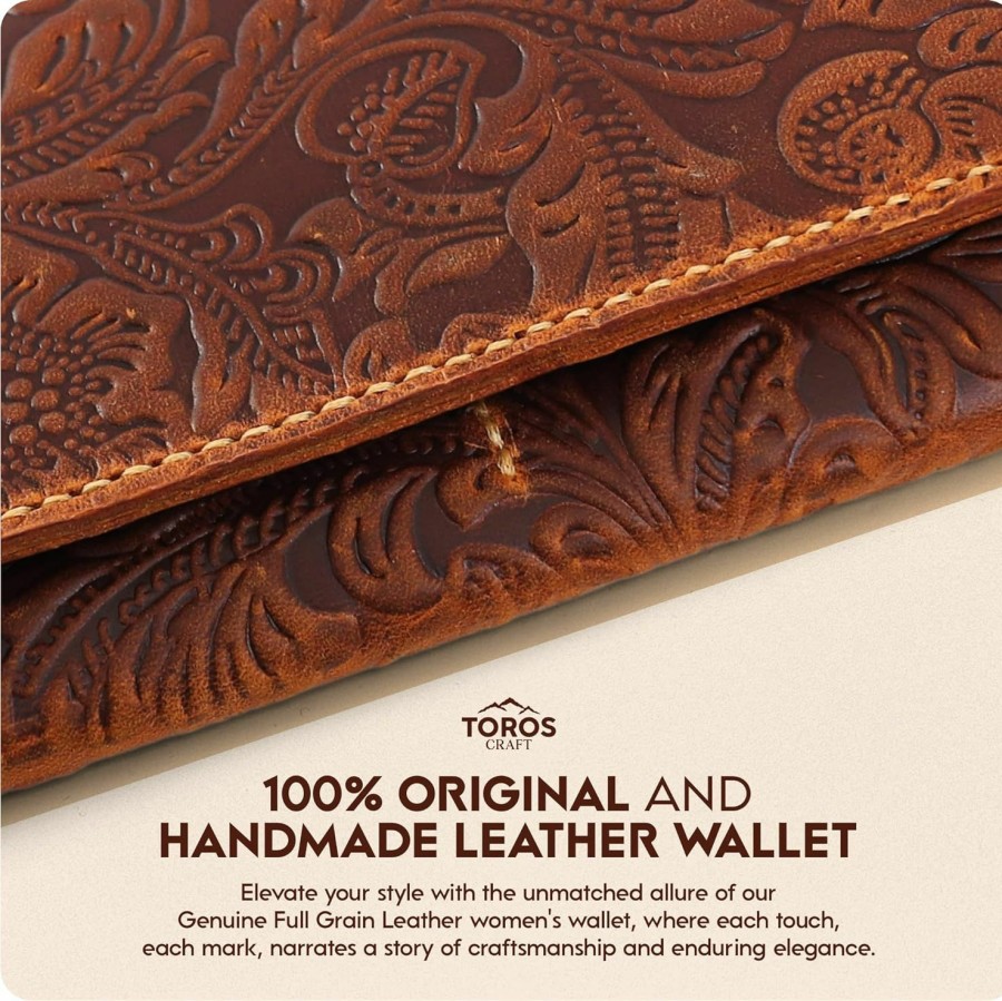 Toros Craft Wallets | Toros Craft Handmade Western Wallets For Women, Genuine Tooled Leather & Long Credit Card Holder, Cowhide Slim Cell Phone Case, Large Capacity, Cute Clutch & Purse & Handbag