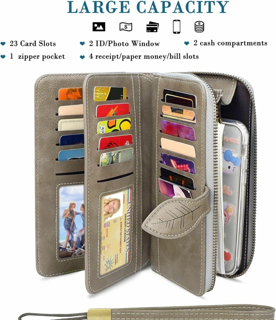 CONISY Wallets | Conisy Womens Wallets Large Capacity, Multi Card Slots Clutch Long Wallet For Women With Rfid Blocking (Grey)