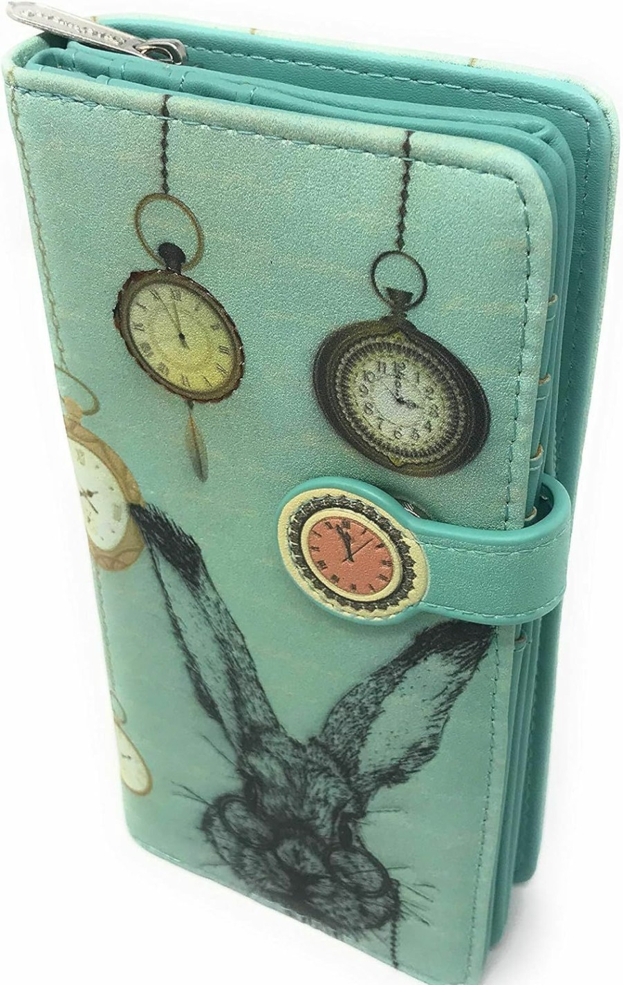 Shag Wear Wallets | Shag Wear Pocket Watch Rabbit Large Animal Wallet For Women And Teen Girls Mint Green 7\" Tall