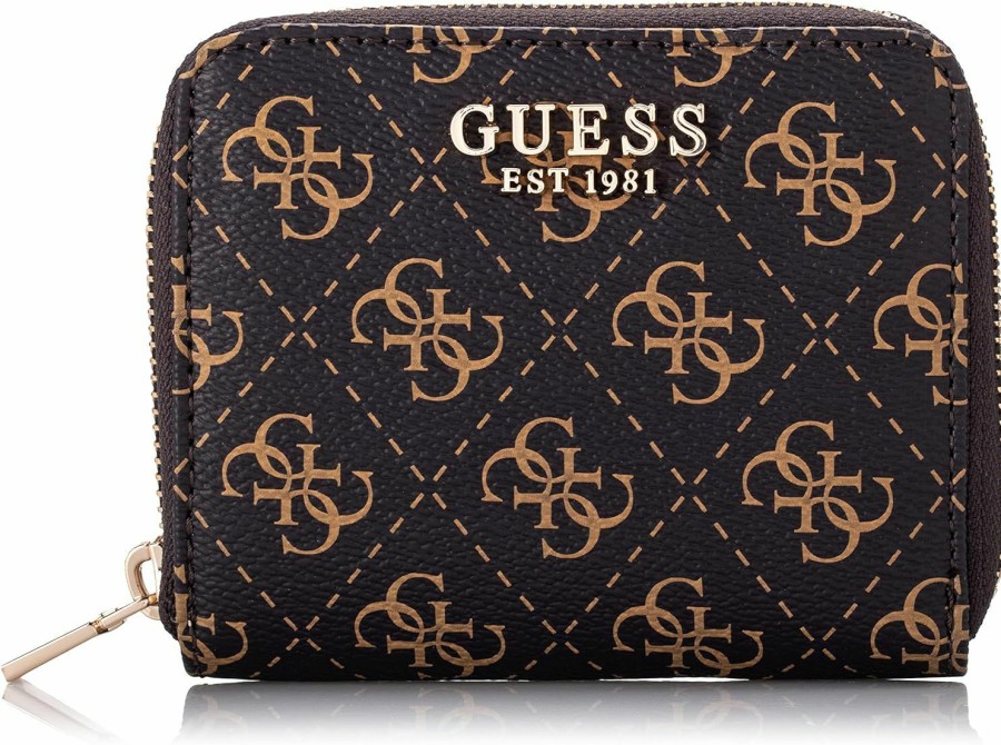 GUESS Wallets | Guess Womens Laurel Small Zip Around Wallet, Brown Logo, One Size Us