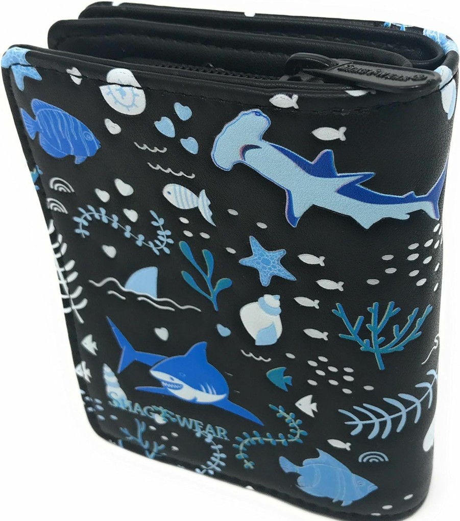 Shag Wear Wallets | Shag Wear Shark Pattern Medium Women'S Wallet Black 4.5\" H