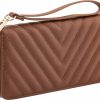 B BRENTANO Wallets | Brentano Vegan Leather Slim Single-Zipper Chevron Embroidered Wallet Clutch With Removable Wrist Strap (White)