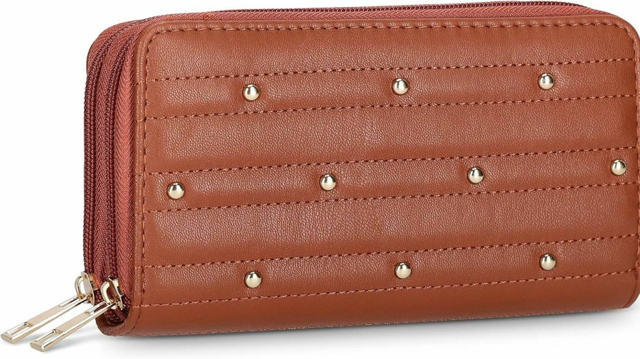 Couture Gems Wallets | Couture Gems Black Stud Wallet For Women, Double Zip Around Clutch Purse With Card Slots, Zipper Coin Purse, Wristlet For Girls, Holds Cash, Phone, Lipstick, Mirror