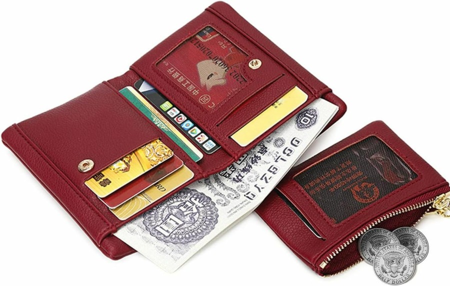 PofeeXIO Wallets | Pofeexio Wallets For Women With Removable Card Sleeve Coin Purse Compact Bifold Small Wallet For Women Rfid Ladies Wallet Leather Billfold Womens Wallet Small (Red)