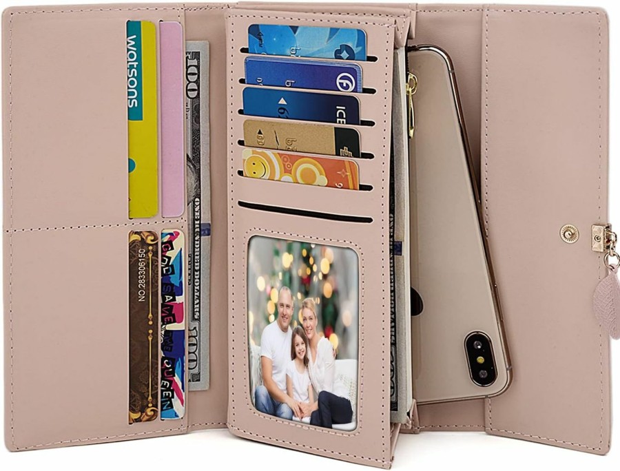 UTO Wallets | Uto Wallet For Women Pu Leather Leaf Pendant Card Holder Phone Checkbook Organizer Zipper Coin Purse