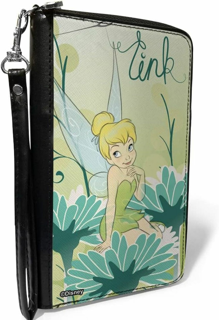 Buckle-Down Wallets | Buckle-Down Disney Wallet, Zip Around, Tinker Bell Sitting On Flower Pose Greens, Vegan Leather