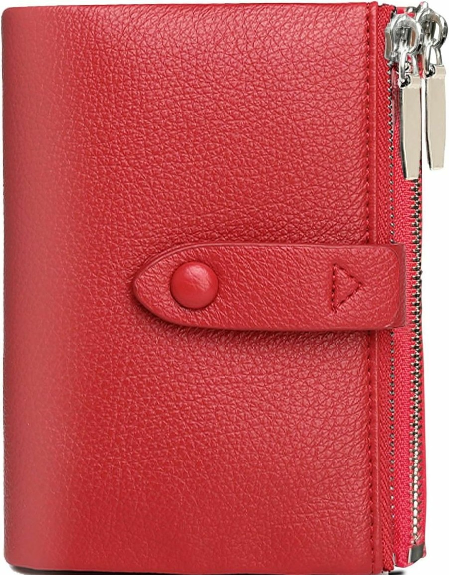 PofeeXIO Wallets | Pofeexio Womens Wallet Rfid Small Compact Leather Ladies Bifold Wallet Slim Medium Billfolds For Women Thin Female Wallet With Double Zipper Coin Purse (Pink)