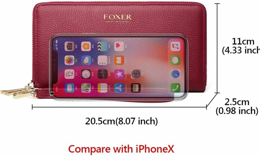 FOXLOVER Wallets | Foxlover Leather Zip Around Wallets For Women, Genuine Leather Rfid Blocking Gift Box Packing 17 Card Slots Ladies Long Purses With Zipper Coin Pocket Women'S Clutch Wallets With Wristband (Red)