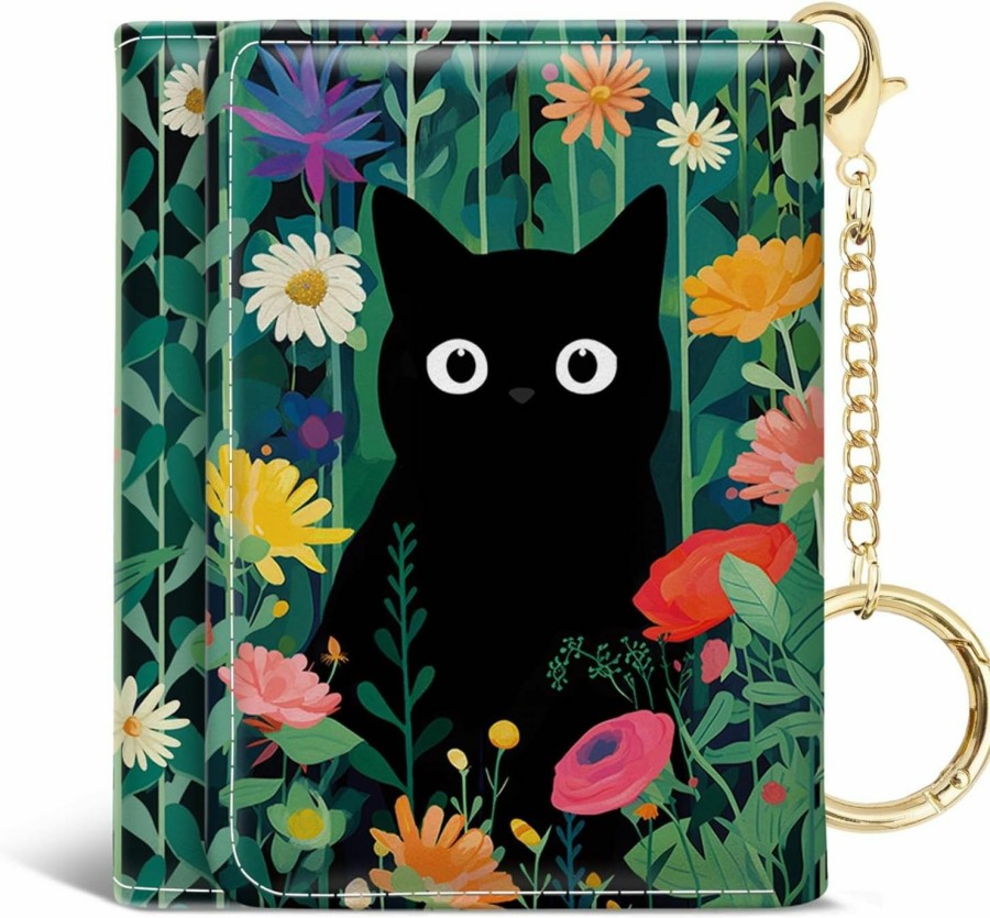 Jogjam Wallets | Jogjam Black Cat Floral Womens Wallet, Small Slim Rfid Blocking Card Wallets, Cute Trifold Pu Leather Card Holder Wallet Organizer, Mini Pocket Cash Wallet With 7 Card Slots Id Window For Girls Ladies