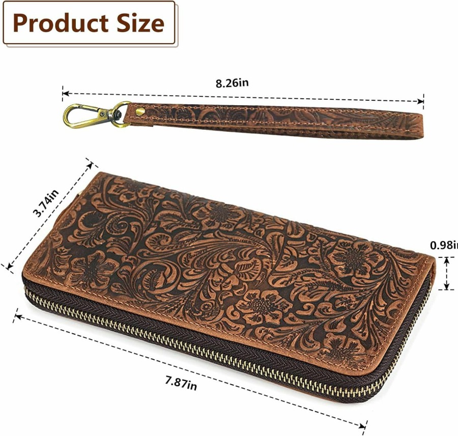 GUZUHUKU Wallets | Guzuhuku Vintage Embossed Zipper Wallet, Womens Wallets Large Capacity Detachable Wrist Strap Clutch Purses Perfect For Travel And Dating