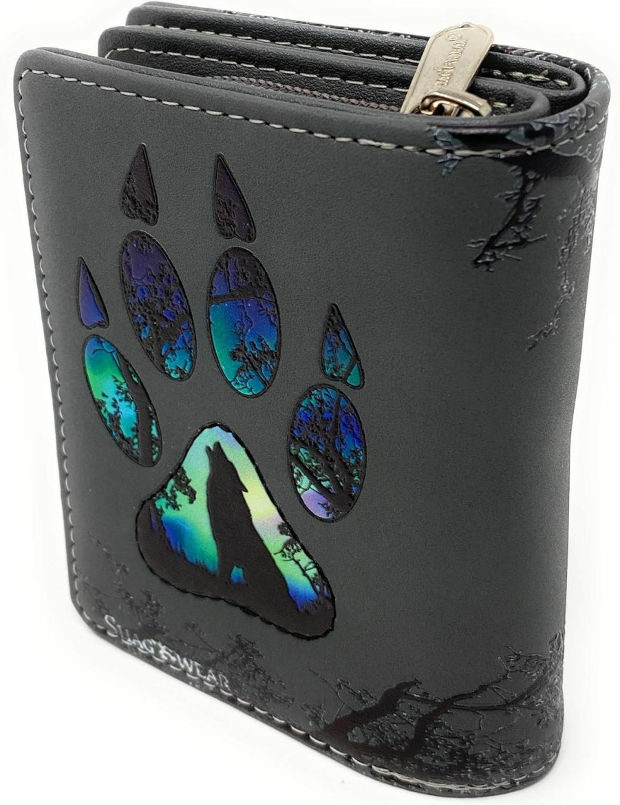 Shag Wear Wallets | Shag Wear Small Wolf Paw Women'S Bifold Wallet Dark Grey Vegan Leather …