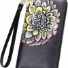 FEITH&FELLY Wallets | Feith&Felly Women Rfid Blocking Wallet Embossed Genuine Leather Wristlet Clutch Purse Handbag